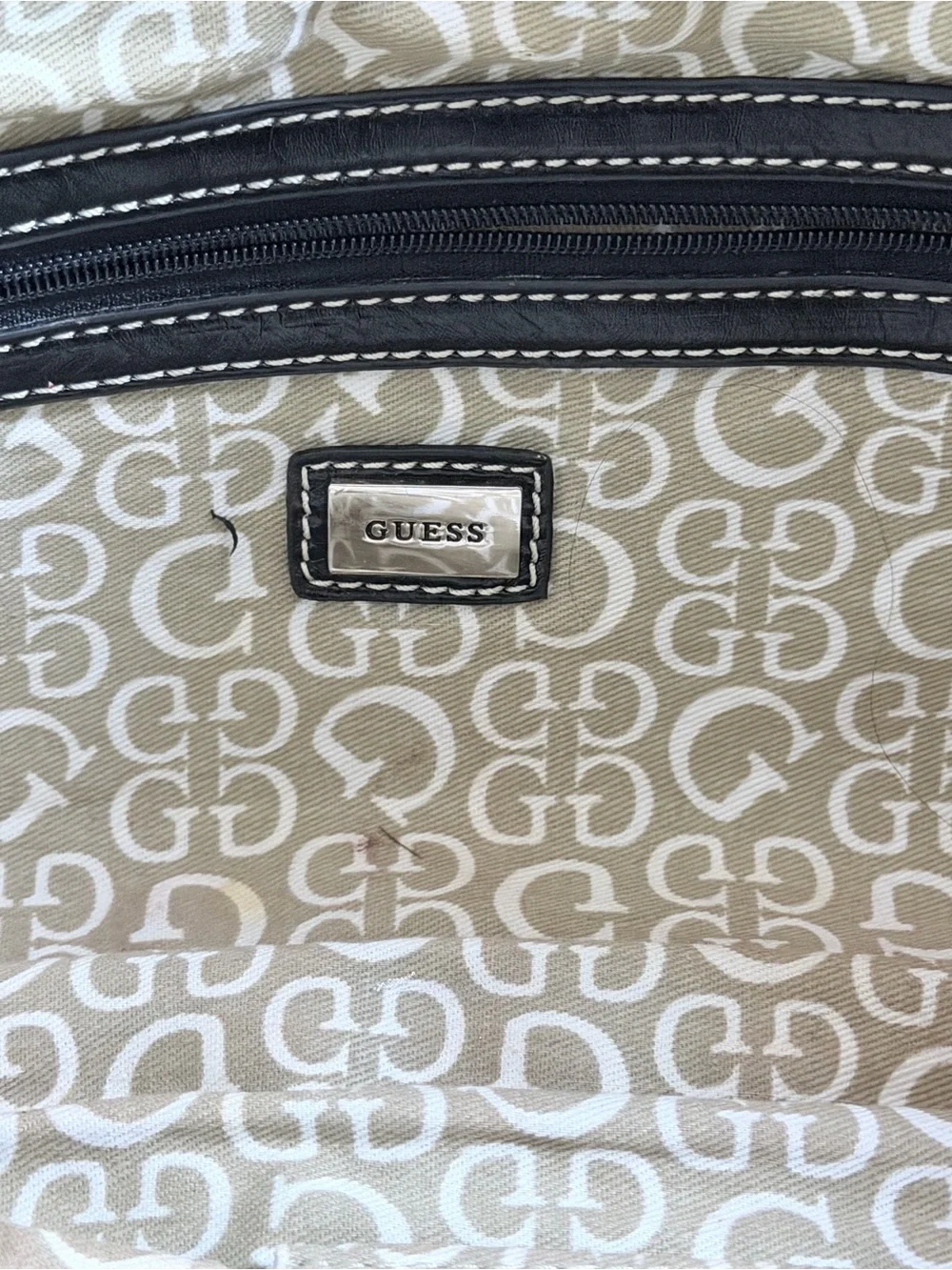 GUESS Black Patent Leather Clutch with Silver Plaque